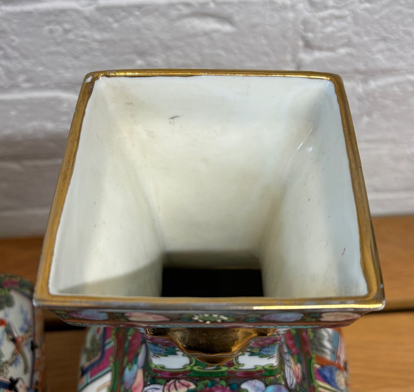 Pair of Late 20th‑Century Chinese Famille Rose Vases on Porcelain Stands