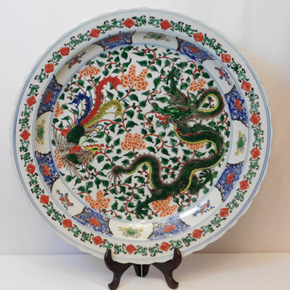 Large Wucai Dragon & Phoenix Charger – six-character Kangxi mark (20thC tribute piece)
