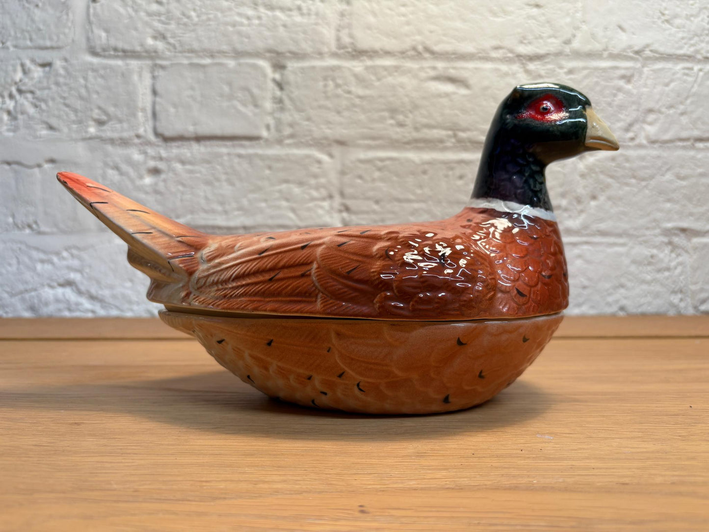 Vintage Michel Caugant Faïence Pheasant Terrine – French Hand‑Painted Lidded Dish, c.1970s