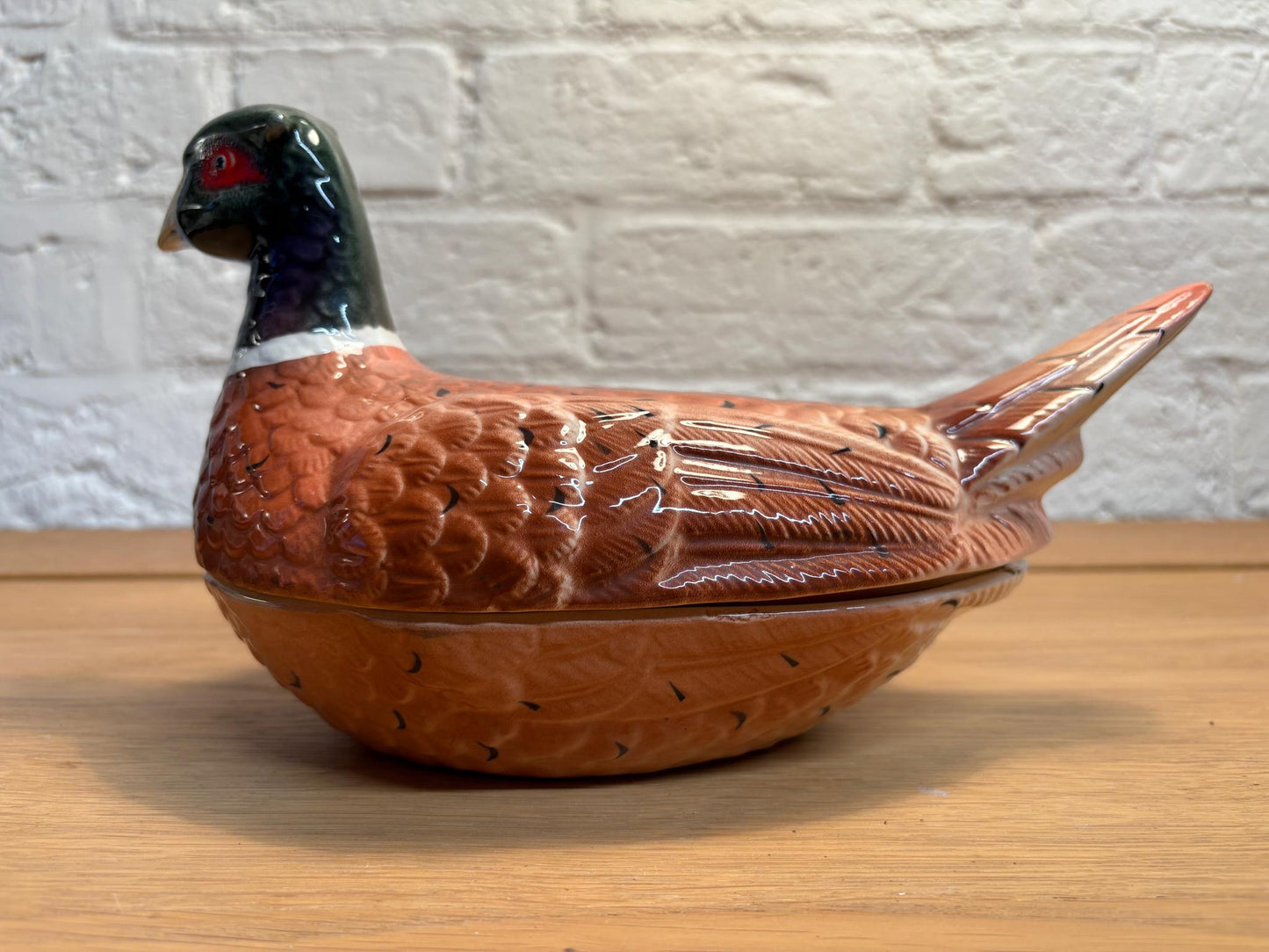 Vintage Michel Caugant Faïence Pheasant Terrine – French Hand‑Painted Lidded Dish, c.1970s