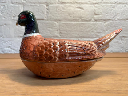 Vintage Michel Caugant Faïence Pheasant Terrine – French Hand‑Painted Lidded Dish, c.1970s