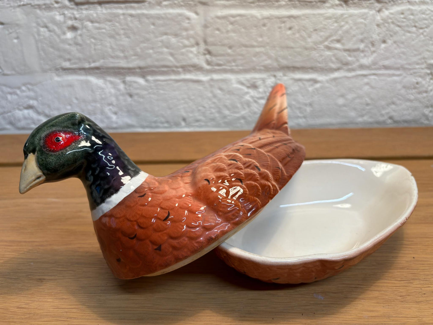 Vintage Michel Caugant Faïence Pheasant Terrine – French Hand‑Painted Lidded Dish, c.1970s