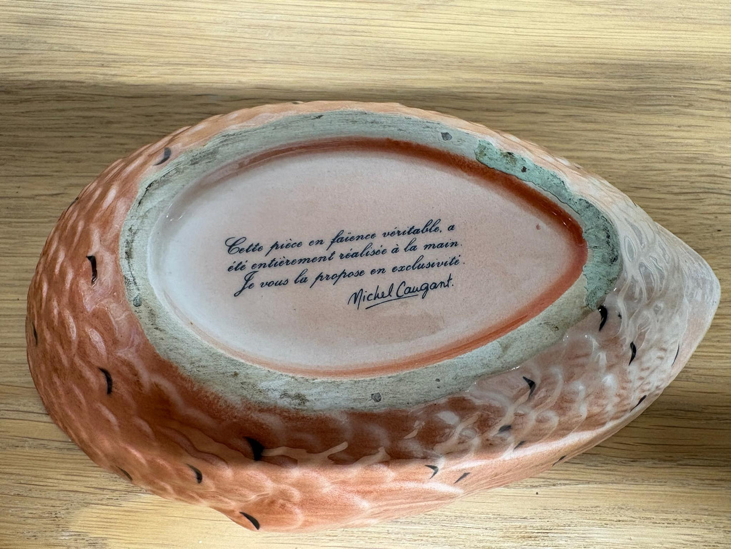 Vintage Michel Caugant Faïence Pheasant Terrine – French Hand‑Painted Lidded Dish, c.1970s