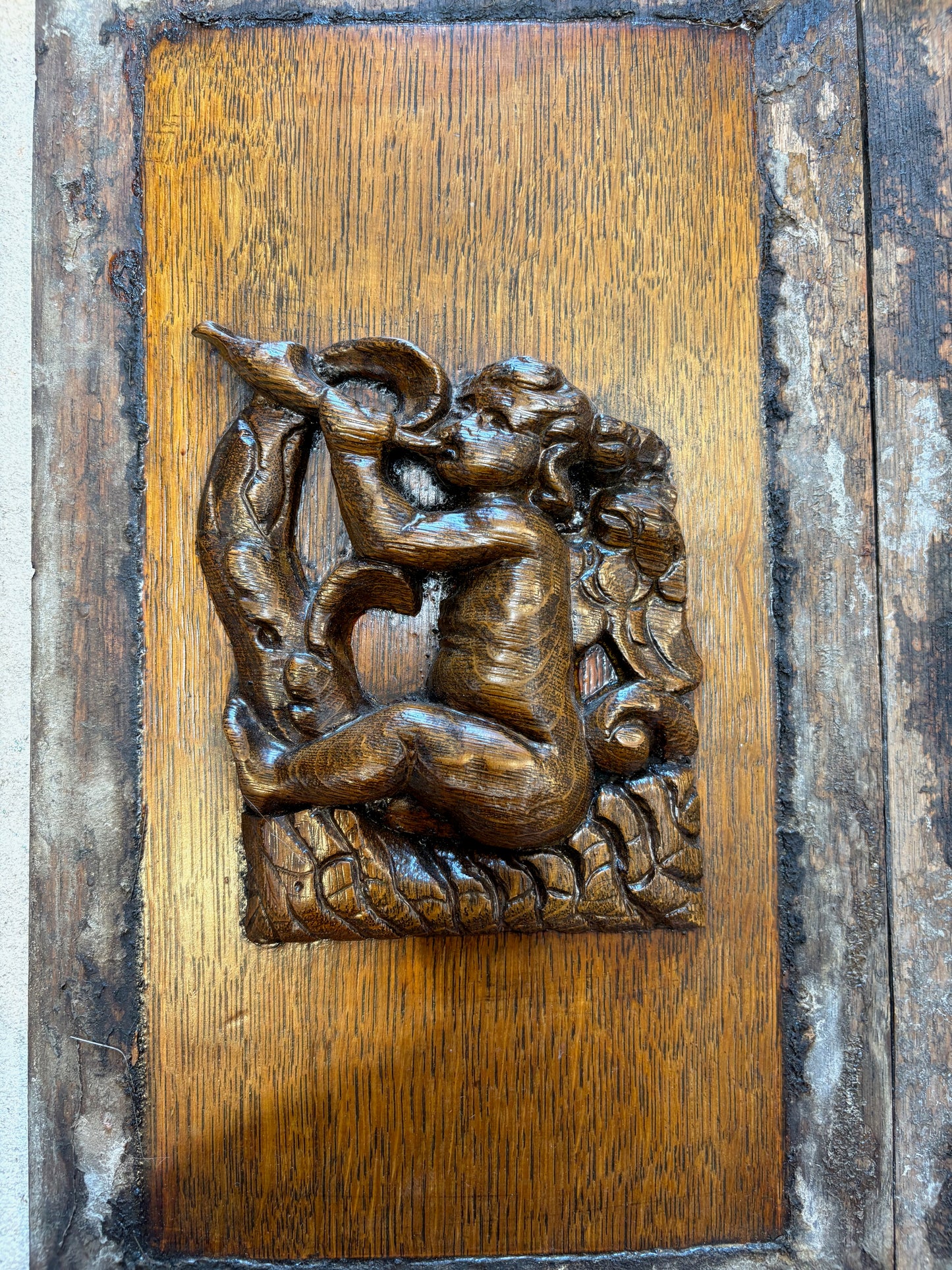 Set of Five 18th-Century Carved Oak Panels – Cherub & Putti