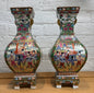 Pair of Late 20th‑Century Chinese Famille Rose Vases on Porcelain Stands