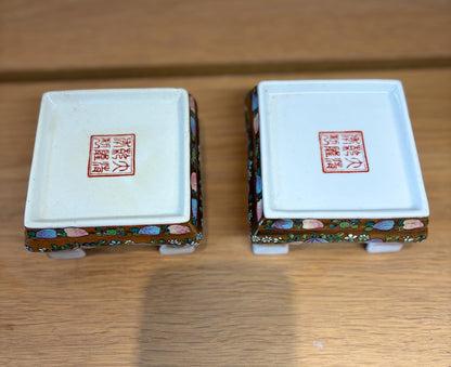 Pair of Late 20th‑Century Chinese Famille Rose Vases on Porcelain Stands