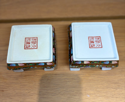 Pair of Late 20th‑Century Chinese Famille Rose Vases on Porcelain Stands
