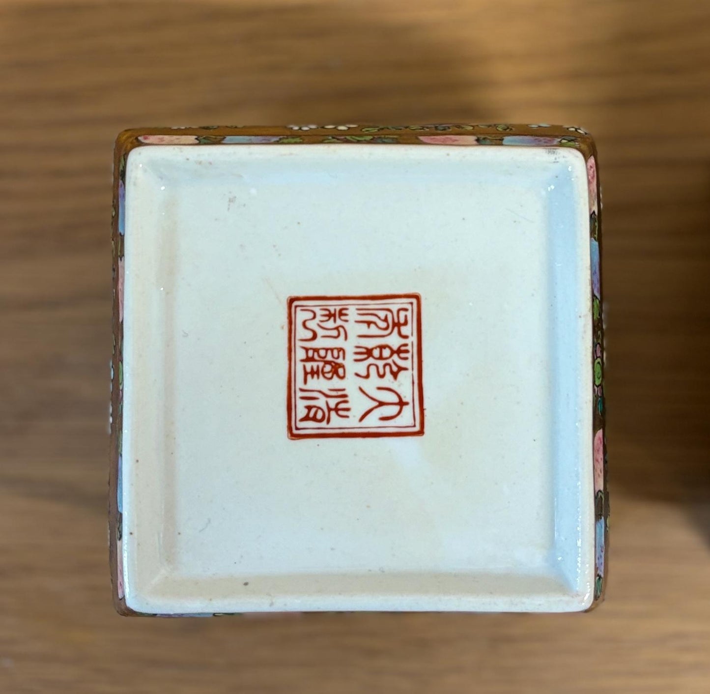 Pair of Late 20th‑Century Chinese Famille Rose Vases on Porcelain Stands