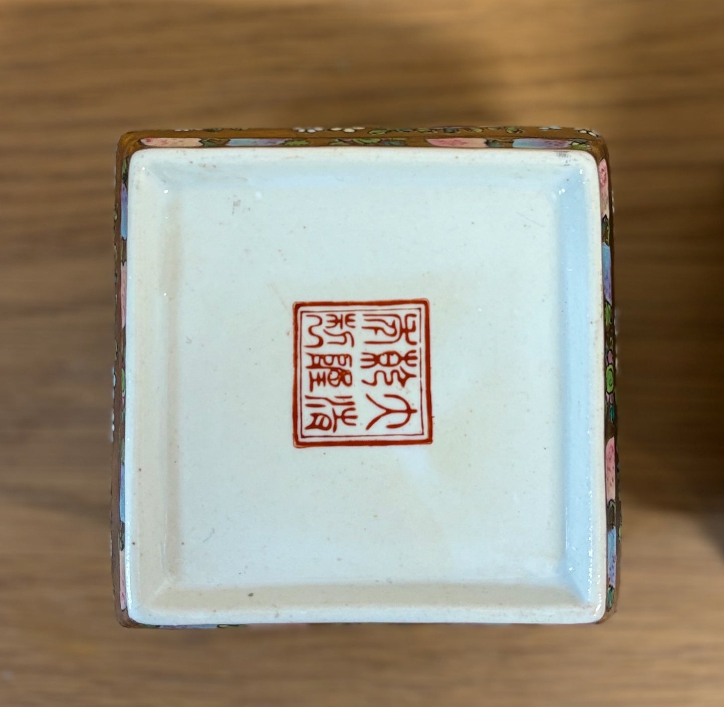 Pair of Late 20th‑Century Chinese Famille Rose Vases on Porcelain Stands