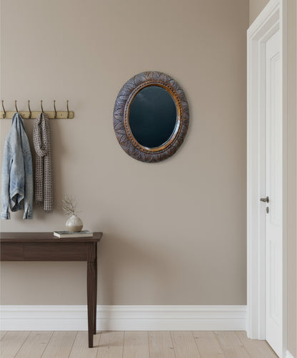 Arts & Crafts Hand‑Carved Oak Oval Mirror