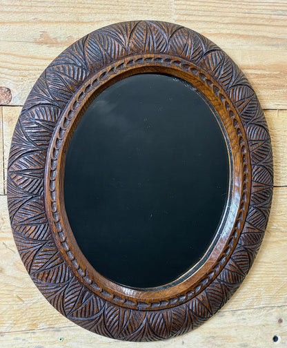 Arts & Crafts Hand‑Carved Oak Oval Mirror