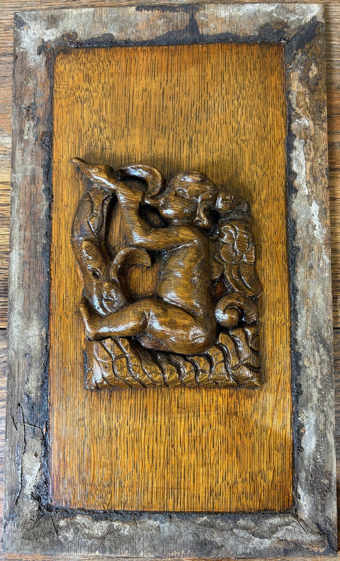 Set of Five 18th‑Century Carved Oak Panels – Cherub & Putti