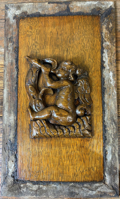 Set of Five 18th‑Century Carved Oak Panels – Cherub & Putti