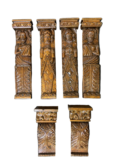 Set of 18th-Century Carved Oak Herm Mounts and Corbels