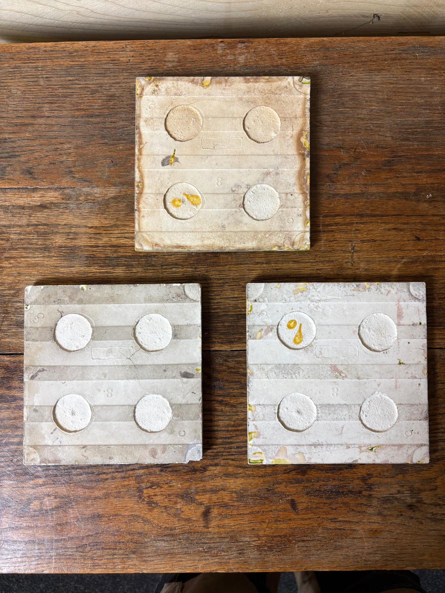 Set of 3 Art Nouveau Relief-Moulded Fireplace Tiles – Pink Clematis on  c.1900