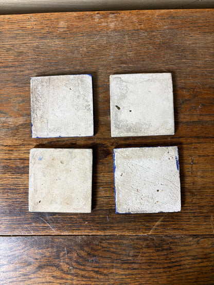 Set of 4 Hand‑Painted Persian/Jaipur‑Style Floral Tiles on Cobalt Blue, 7.5 cm