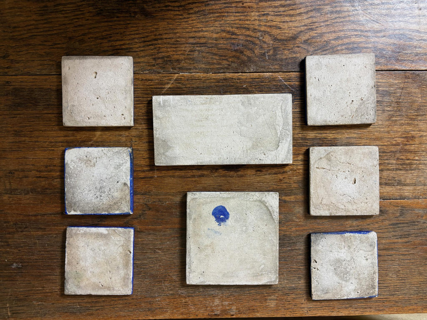 Set of 8 Hand‑Painted Jaipur Blue Pottery “Fish” Tiles, Cobalt Ground