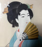 Large Signed Japanese Silk Painting of a Geisha with Fan, c. 1930–60