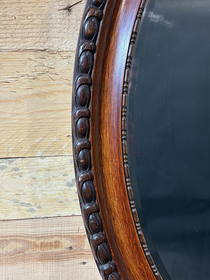 Edwardian Oval Bevelled Wall Mirror with Rope‑Carved Oak Frame