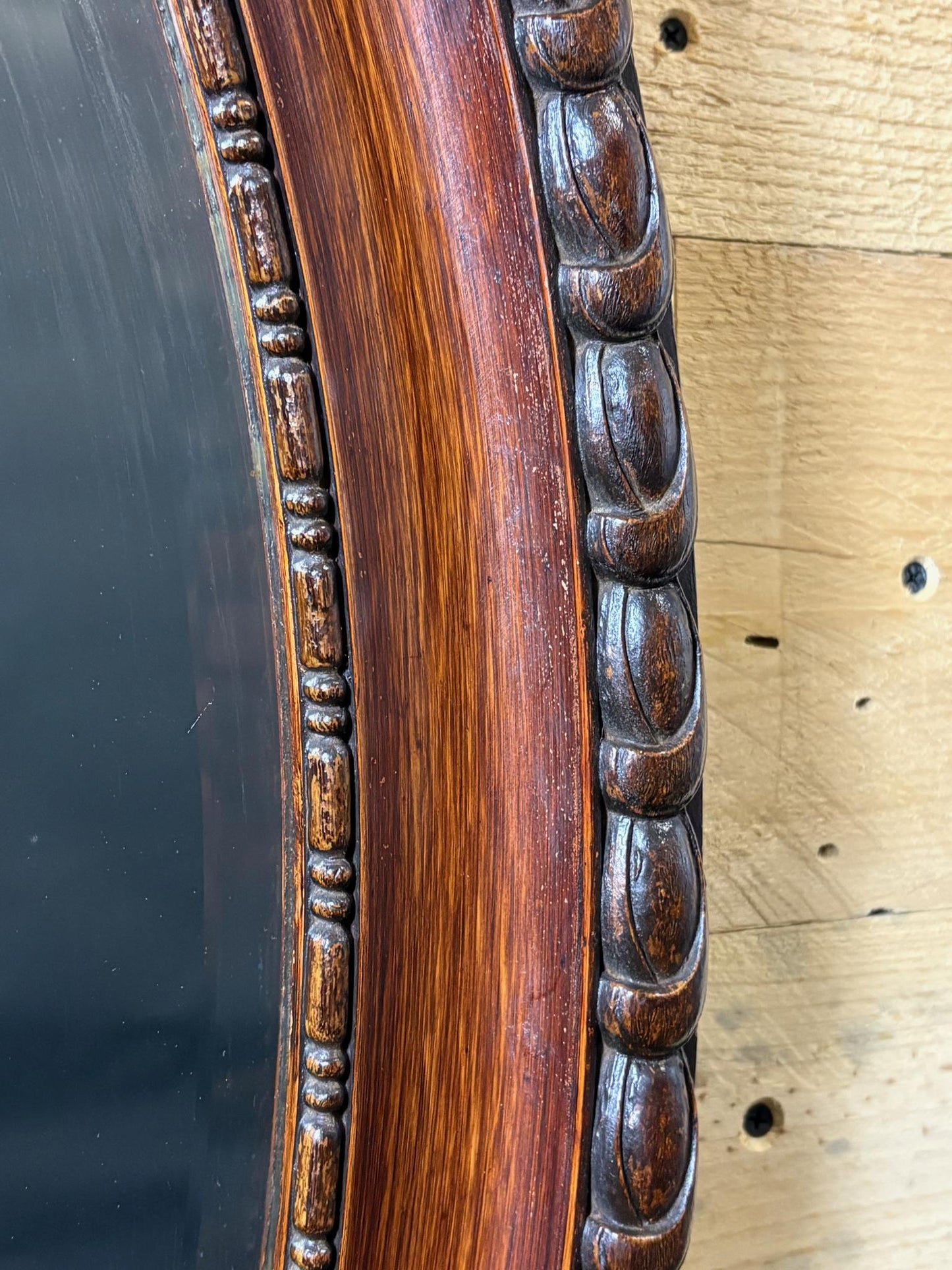 Edwardian Oval Bevelled Wall Mirror with Rope‑Carved Oak Frame