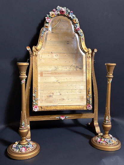 1930s Barbola Swing Mirror & Candlesticks