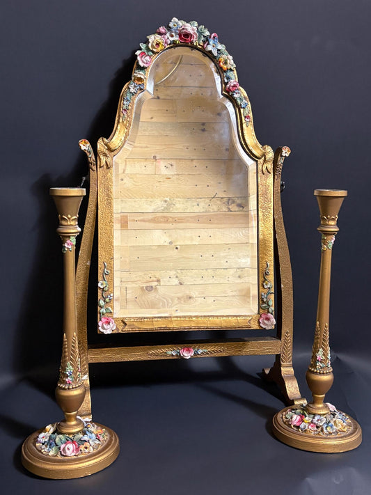 1930s Barbola Swing Mirror & Candlesticks