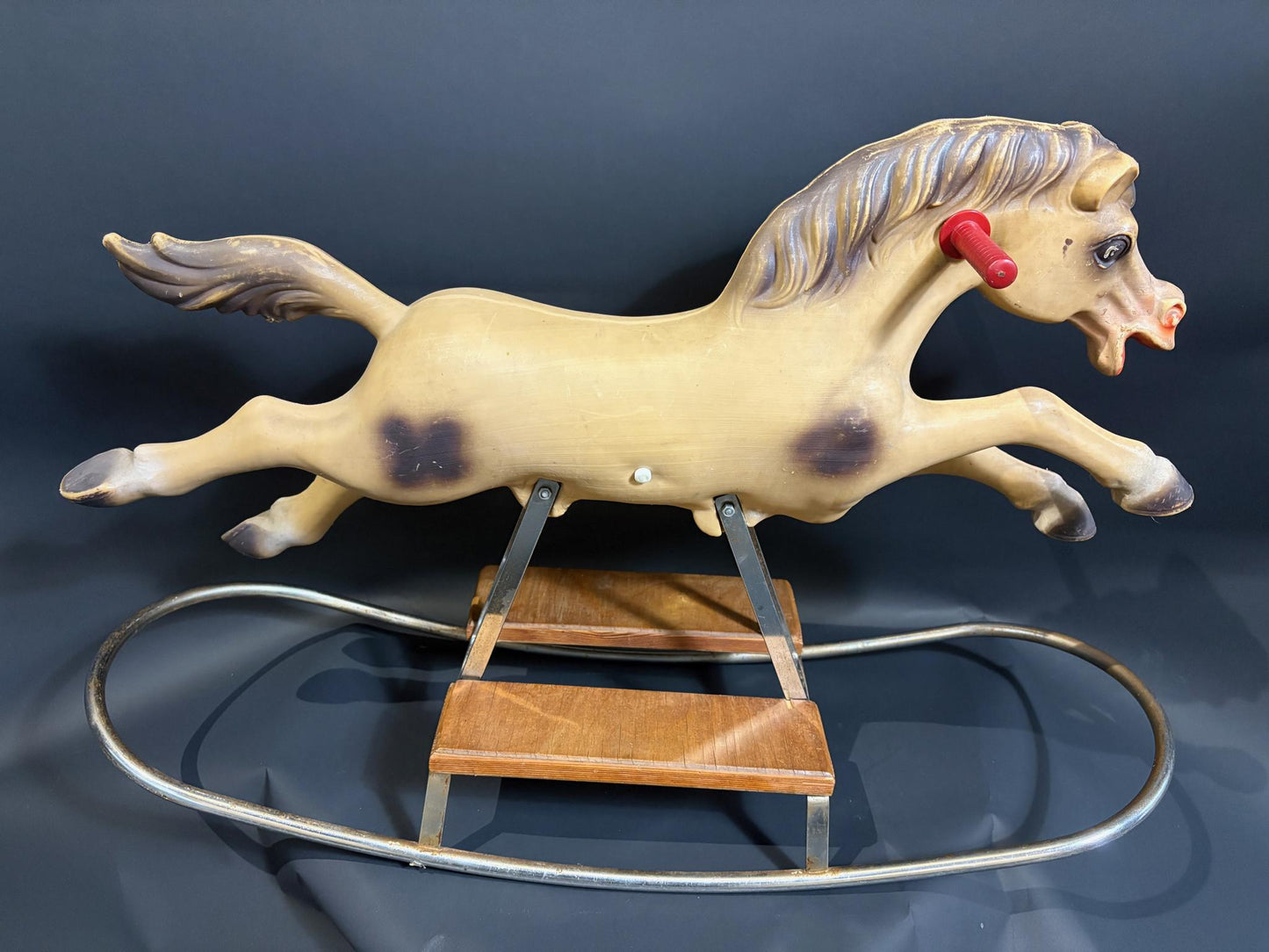 Mid‑Century Plastic Rocking Horse on Tubular Steel Base, c.1955–65
