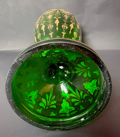 Late 19th‑Century Bohemian Gilt Green Glass Pedestal Vase, c.1880–1900, 32 cm