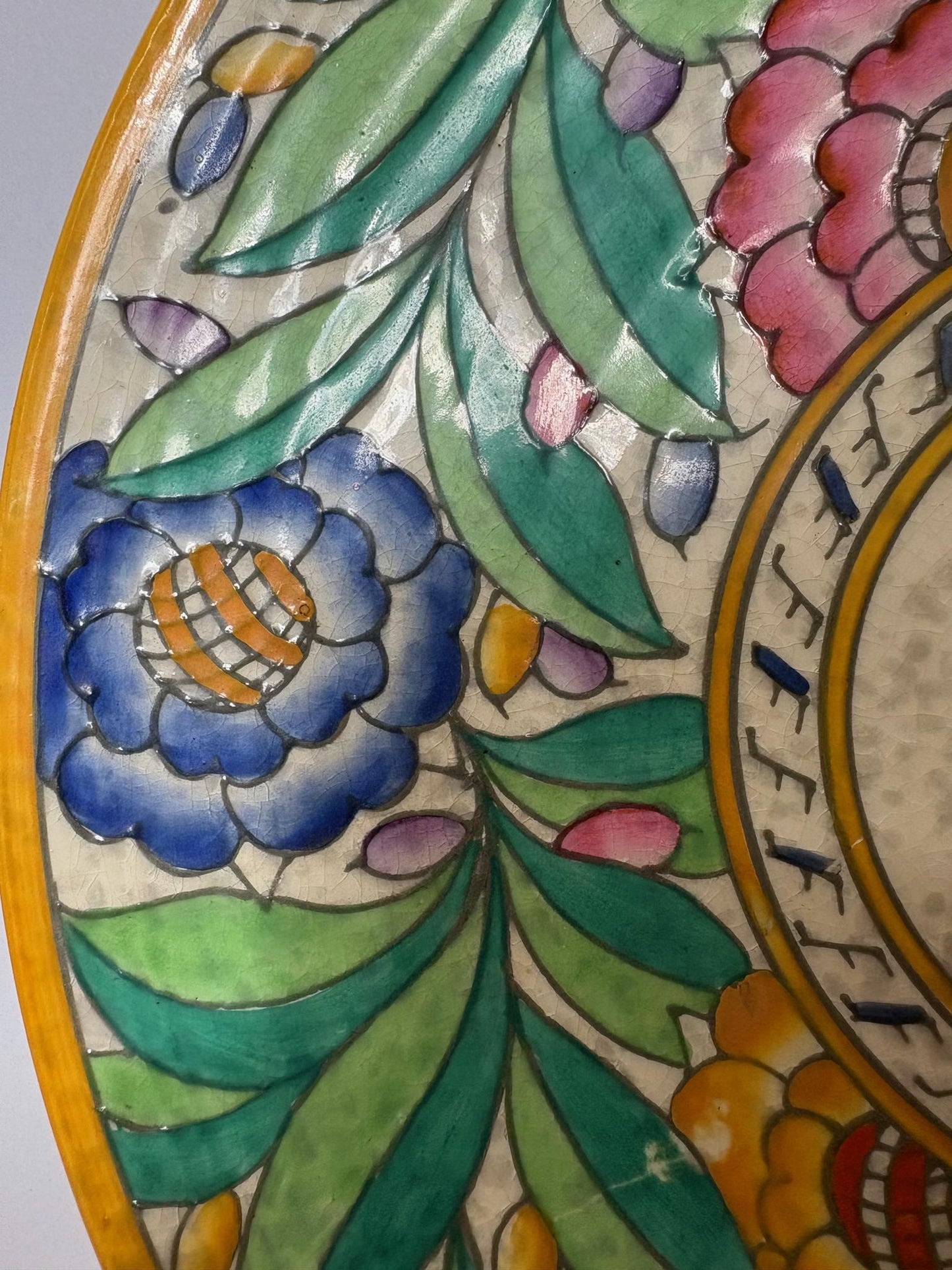 Charlotte Rhead for Crown Ducal “Persian Rose” Tube‑Lined Charger, c.1925–1929, 36 cm