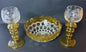 Early 20th Century Honeycomb Amber Glass Bowl & Roemer Wine Glass Pair – Etched Yellow Stem Vintage Table Set