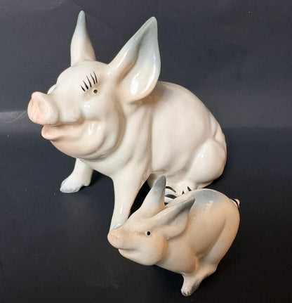 Vintage Beswick Sow & Piglet Figurines – Cream Glaze English Pottery