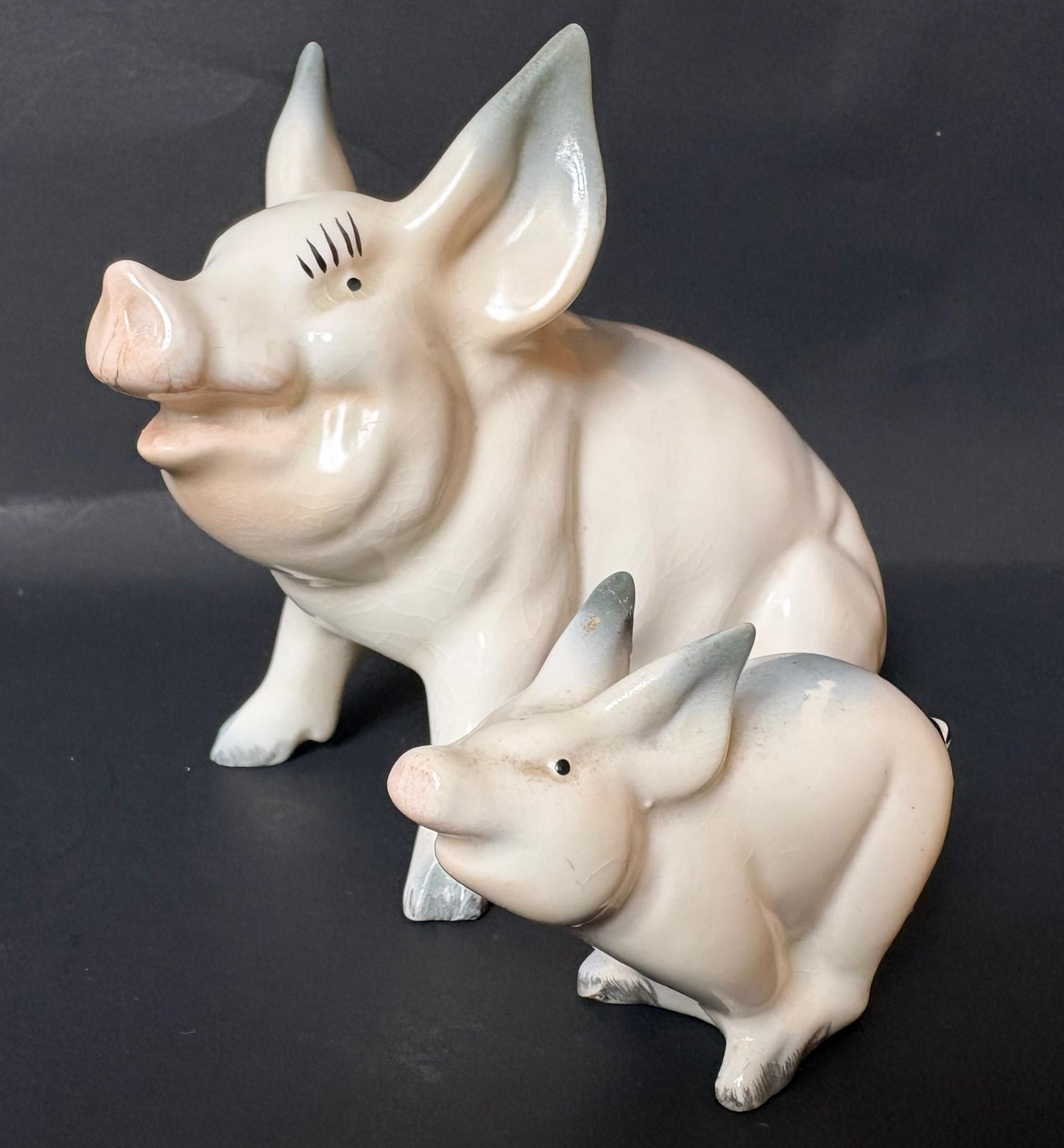 Vintage Beswick Sow & Piglet Figurines – Cream Glaze English Pottery
