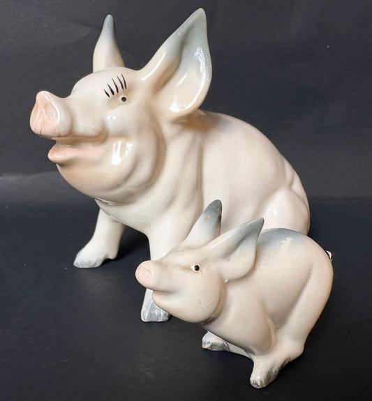 Vintage Beswick Sow & Piglet Figurines – Cream Glaze English Pottery