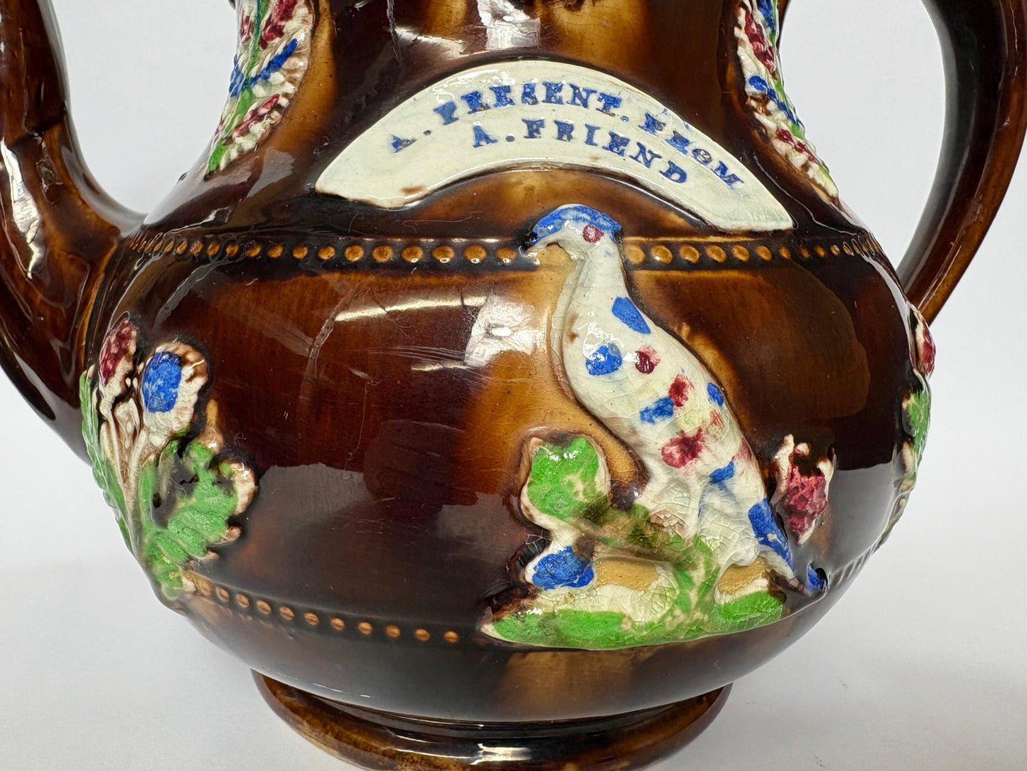 Large 19th Century Measham “A Present from a Friend” Bargeware Teapot, 31cm