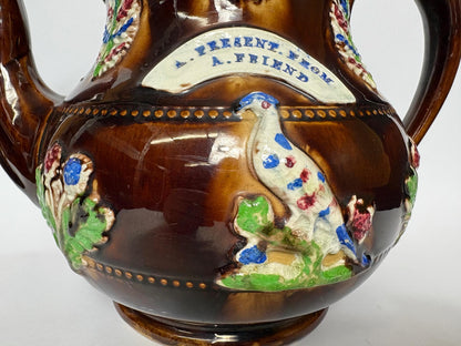 Large 19th Century Measham “A Present from a Friend” Bargeware Teapot, 31cm