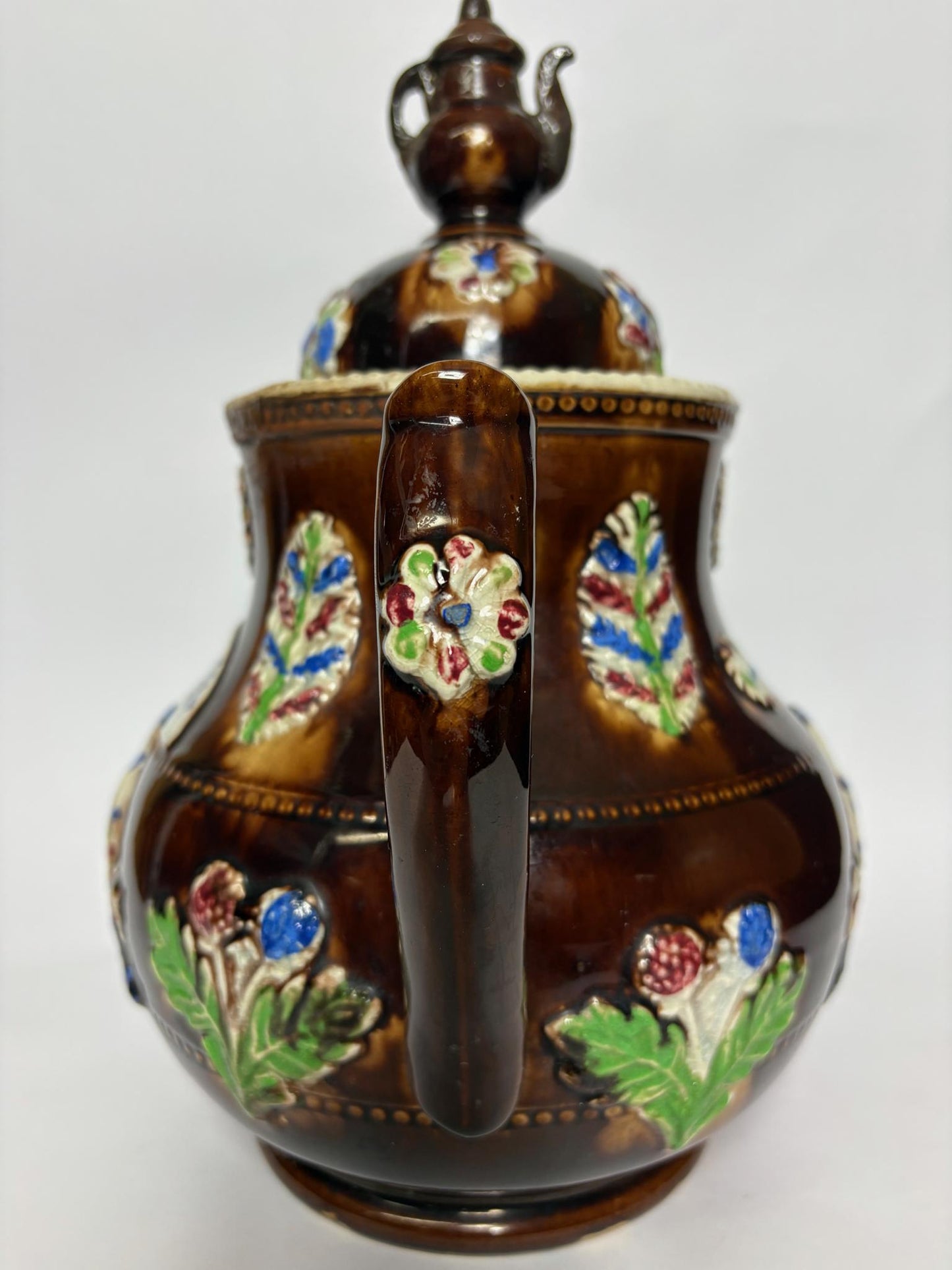 Large 19th Century Measham “A Present from a Friend” Bargeware Teapot, 31cm