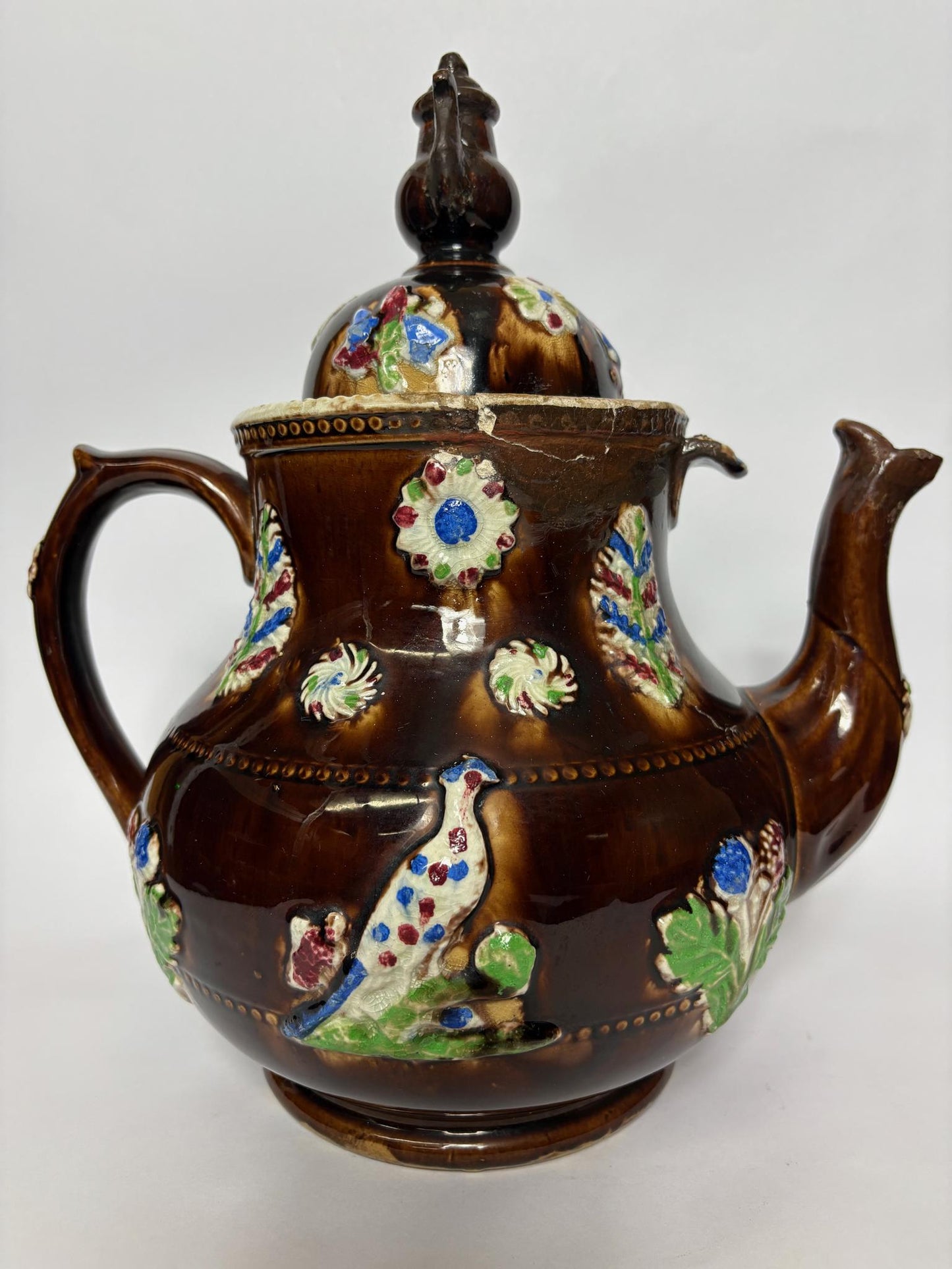 Large 19th Century Measham “A Present from a Friend” Bargeware Teapot, 31cm