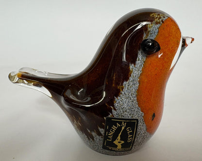 Vintage Langham Glass Robin Paperweight – Hand‑Blown Art Glass Bird, Made in England