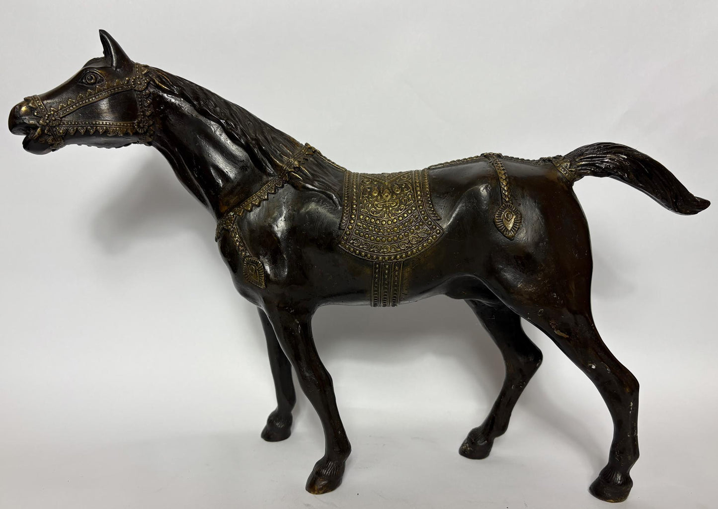 Vintage Indian Patinated Bronze Stallion, 38cm – Hand‑Cast Equestrian Sculpture