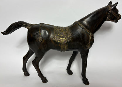 Vintage Indian Patinated Bronze Stallion, 38cm – Hand‑Cast Equestrian Sculpture