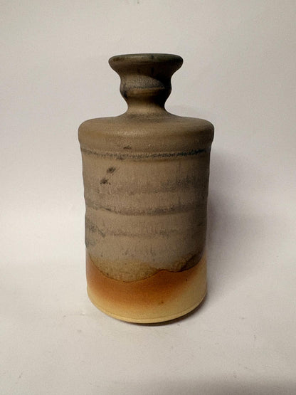 Studio Pottery Stoneware Vase – Grey & Sand Ombré Glaze - Signed